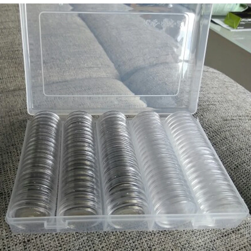 Прозрачный защитный чехол для монет 100 шт. прозрачная коробка хранения круглые