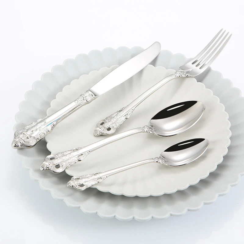 

Gold And Silver Stainless Steel Cutlery Western Steak Tableware Forks Knife Spoons Dinner Cutlery Sets Safe Kitchen For Supplies