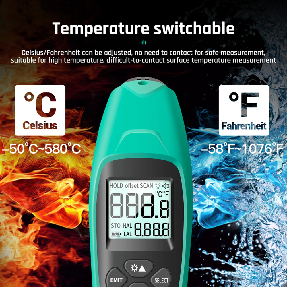 

Digital Infrared Thermometer LCD Laser Pyrometer Measuring Tool Handheld TH02A Industrial Temperature Meter Gun