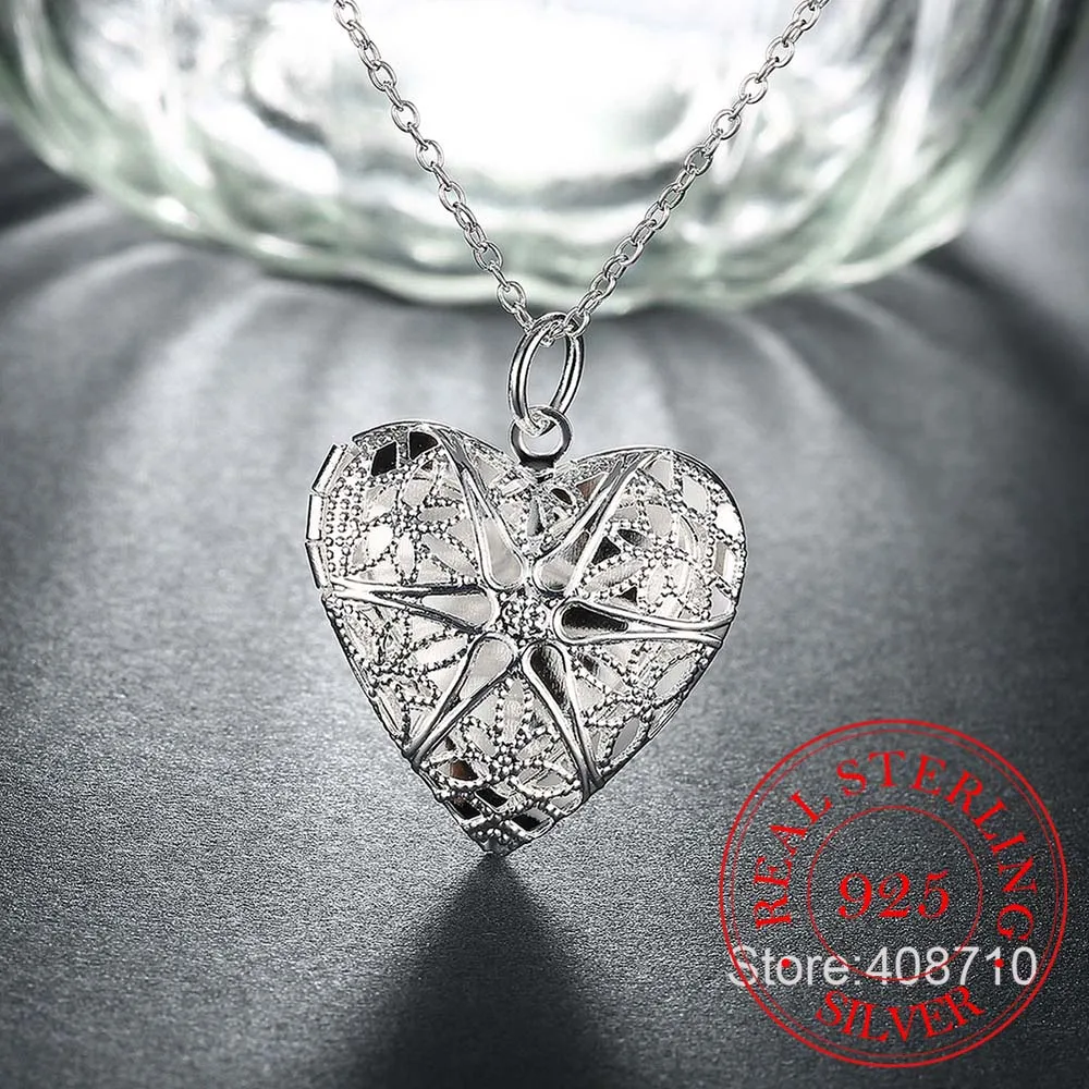 

Christmas Gift 925 Sterling Silver Photo Frame Pendant Necklace Woman Charm / Classic Statement Necklace Fine Jewelry Wholesale