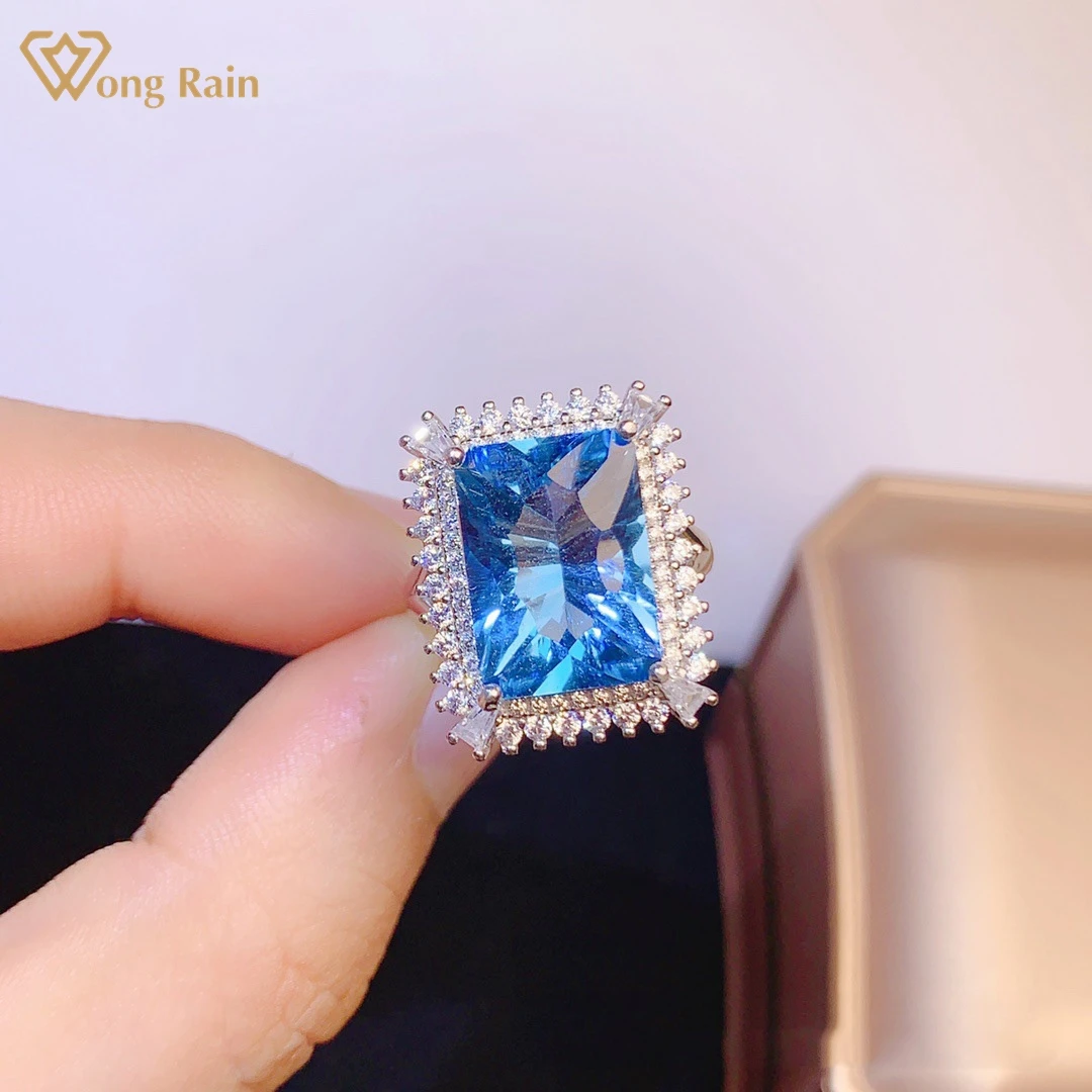 

Wong Rain 100% 925 пробы серебро 10*14 мм натуральный голубой топаз создан Moissanite роскошное коктейльное кольцо обручальное ювелирное изделие