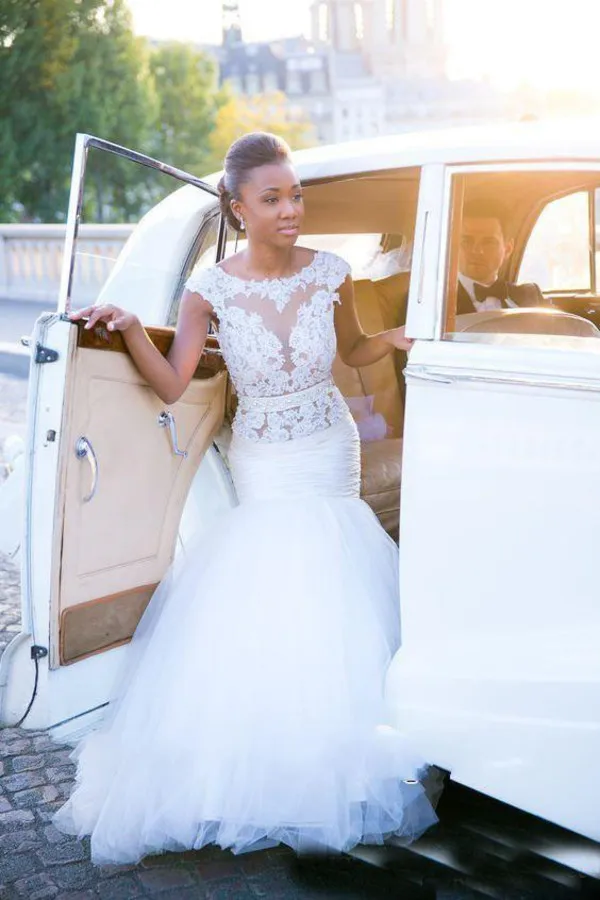 

African Style Wedding Dress Mermaid Wedding Dress Round Neck Ladies Dresses Floor Length Lace Bride Wedding Dress Custom Made