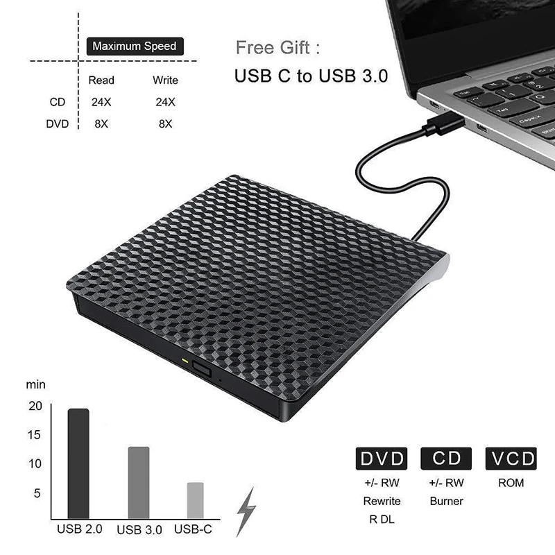 USB3.0 внешняя CD DVD горелка универсальный настольный ноутбук USB / Type C мобильный