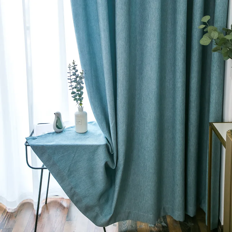 Льняные светонепроницаемые шторы в синюю полоску для гостиной современные