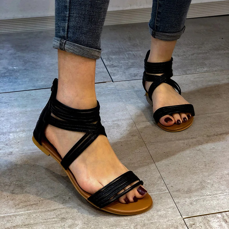 

Female Sandal Large Size Round Toe Comfort Shoes for Women Girls Big Bohemian Beige Flat Low Fashion 2021 Casual Cotton Fabric