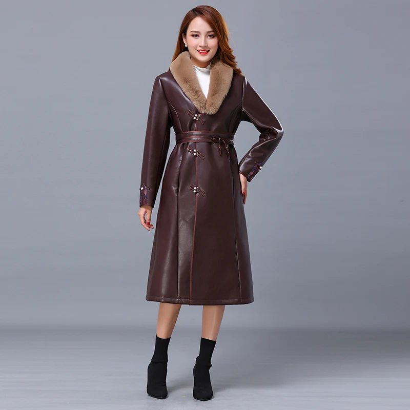 

Winter womens warm overcoat ethnic style coat with fur collar jacket sheepskin gown elegant Asia costume