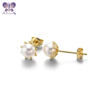 9k gold natural freshwater pearl stud earrings simple fashion light luxury jewelry birthday gift