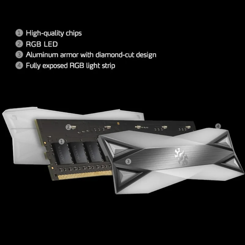 Память ADATA XPG D60 RGB для настольного ПК ОЗУ модуль памяти 8 ГБ 16 32 DDR4 PC4 3000 МГц 3200 3600 4133