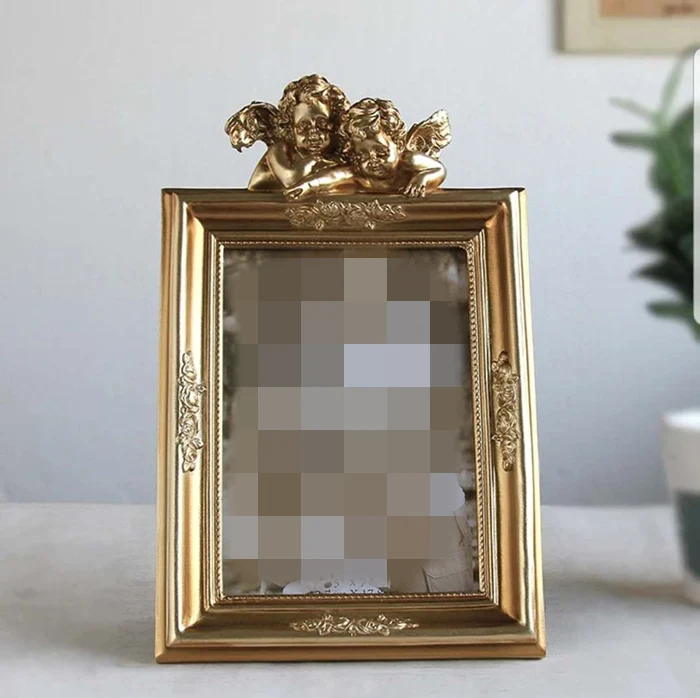 7 inch golden Ретро фоторамки золотистого цвета, семейные свадебные фоторамки для пар, Фоторамки из смолы, стеклянные рамки для домашнего декора, овальные прямоугольные - Цвет: 7 inch golden