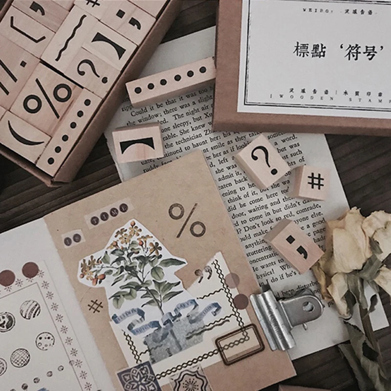 XINAHER 15pcs/set Vintage Punctuation stamp DIY wooden rubber stamps for scrapbooking stationery scrapbooking standard stamp