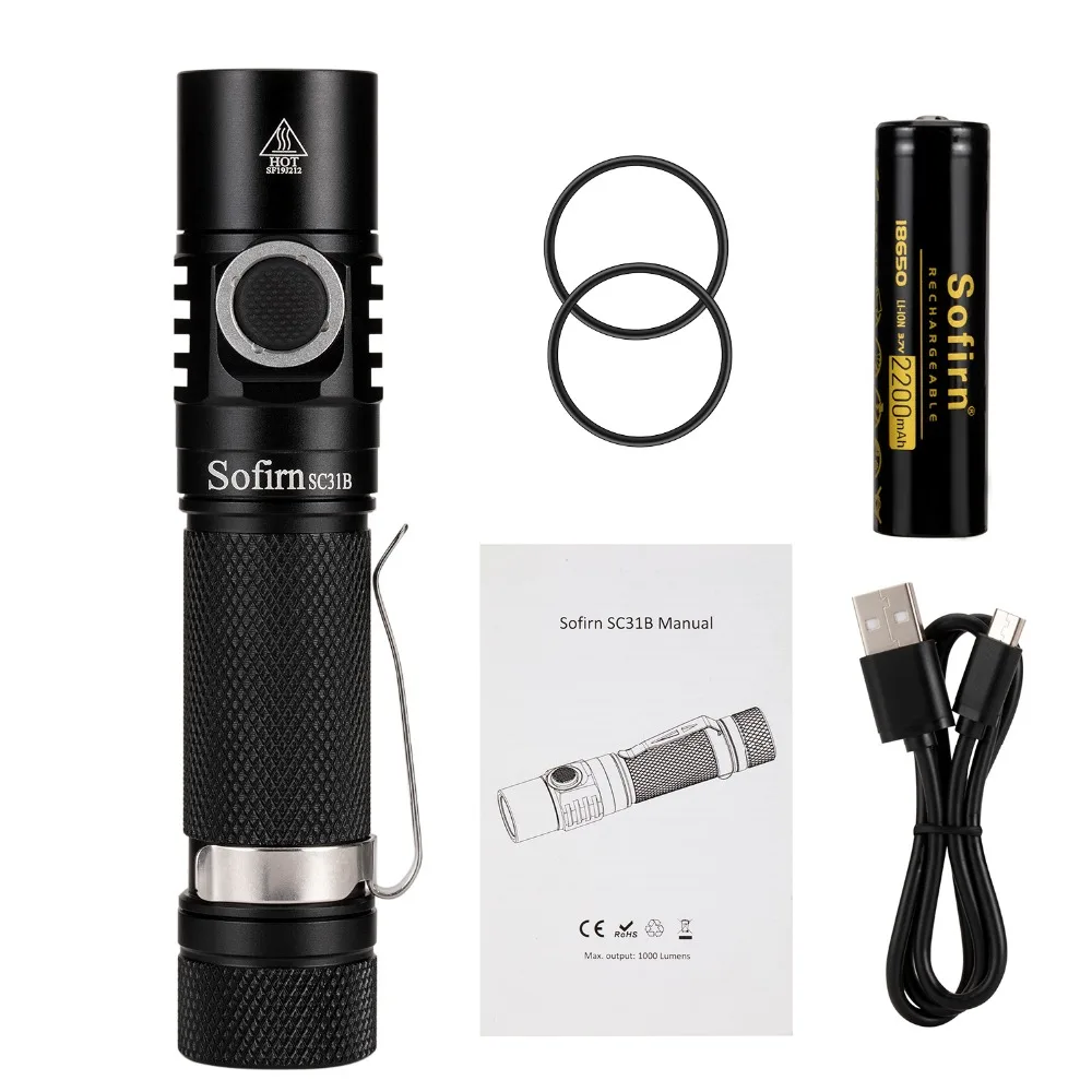 Sofirn SC31B USB Перезаряжаемый СВЕТОДИОДНЫЙ Фонарь 18650 Тактический USB фонарь SST20 1000lm 5 режимов с индикатором питания 4000K 6500K