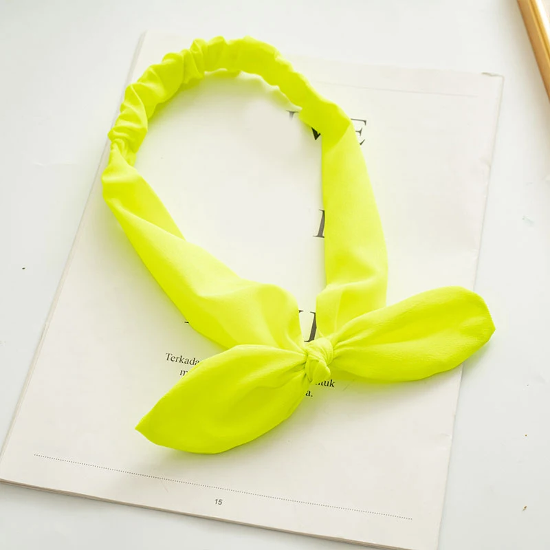 

Fluorescent color Polyester Rabbit Ear Headband For Women Female High Quality Elastic Bow Hairband Headwear Hair Accessories