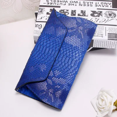 Blue Из Натуральной Змеиной кожи узор тонкий клатч кошелек Для женщин пикантные вечерние сумка Python клатч сумочка - Color: Blue