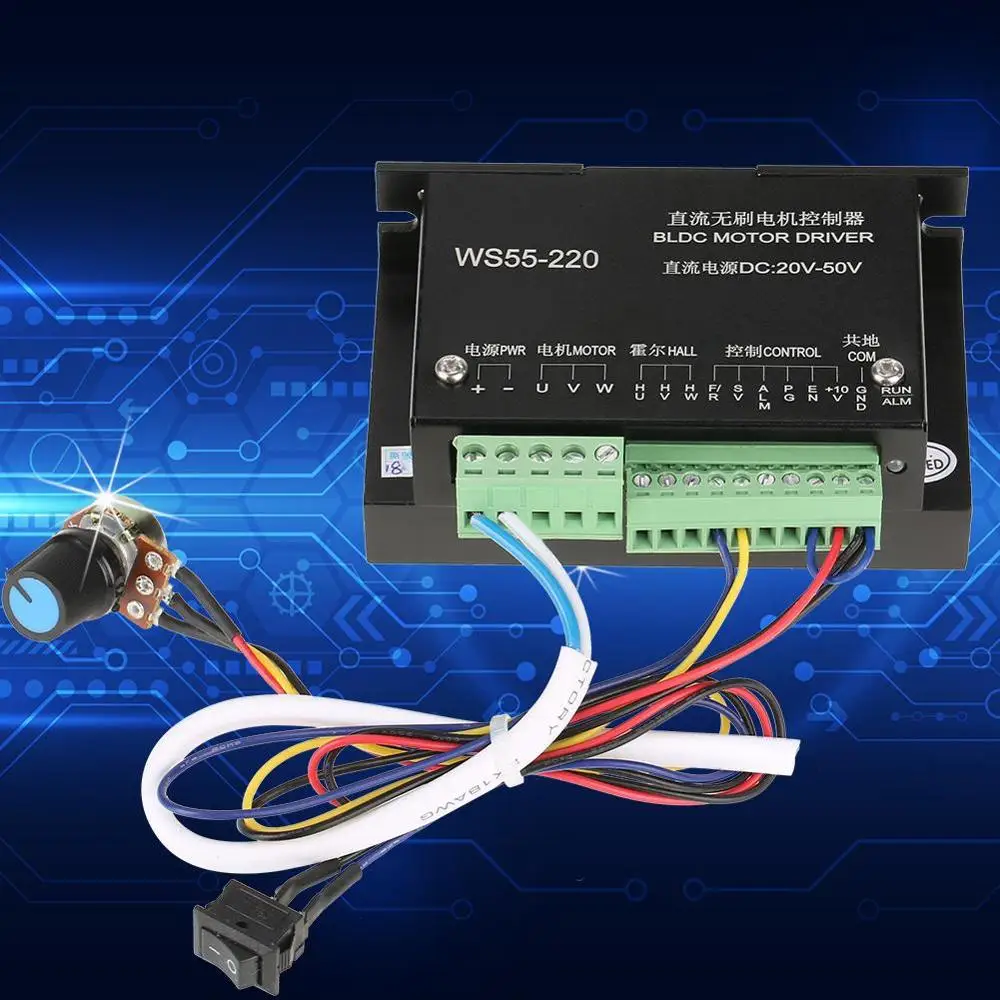 WS55 220 DC контроллер драйвера 48 в 500 Вт CNC бесщеточный шпиндель BLDC 20000 ОБ/мин с защитой