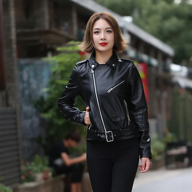 Free shipping,Genuine leather woman slim leather jacket.fashion biker Asian size female sheepskin coat.quality leather clothes