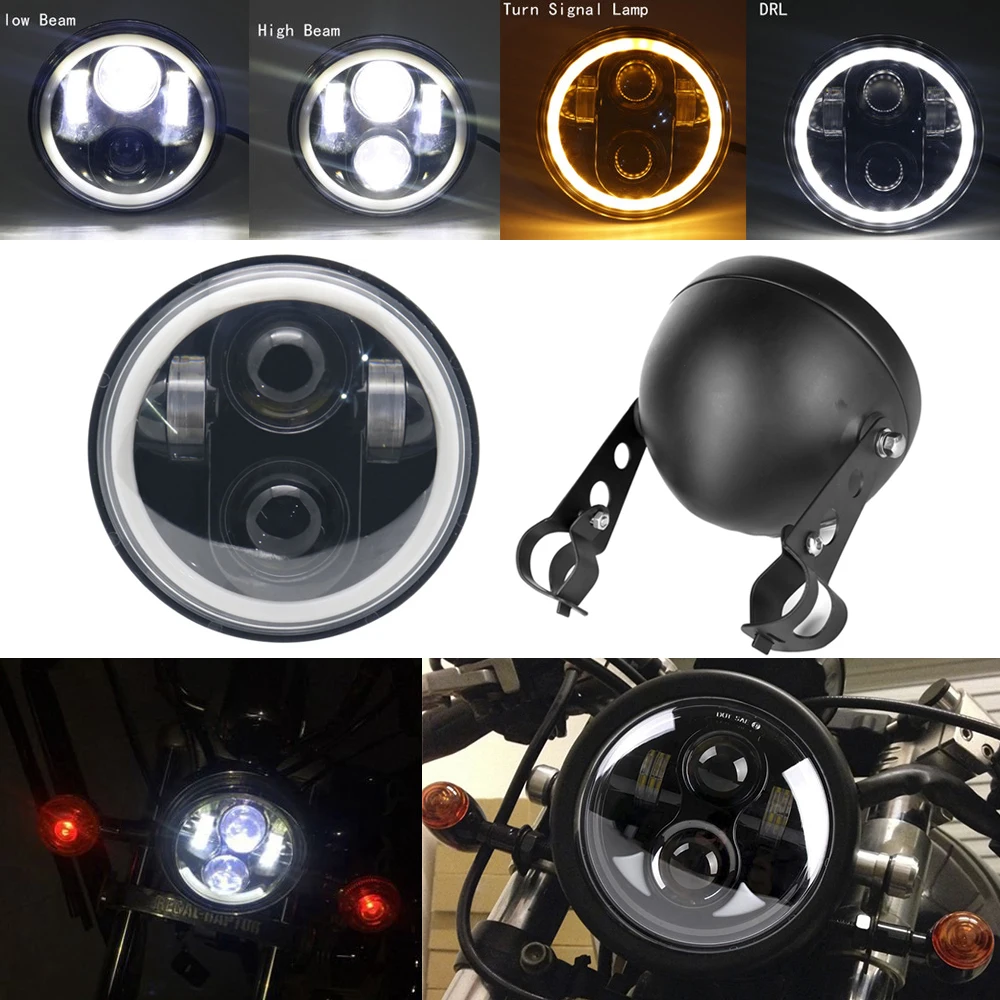 Для Sportster Iron 883 Dyna Street Bob FXDB 5 3 / 4 75 дюймов проектор светодиодный DRL Halo фара| |