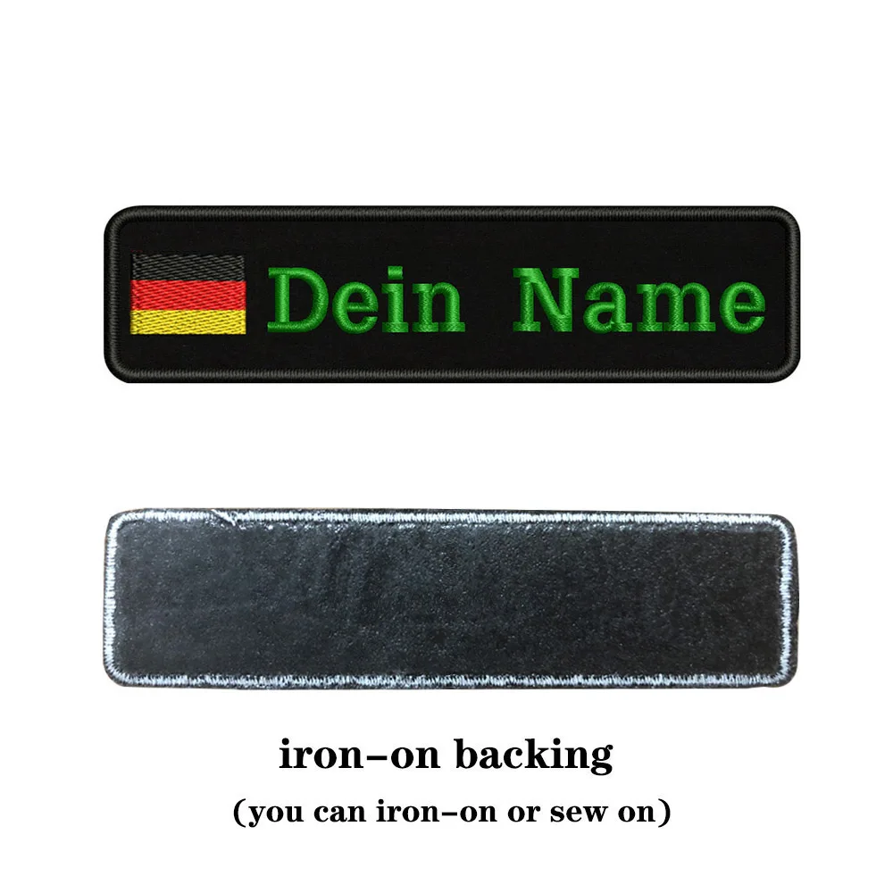 green-iron on На заказ Вышивка Флаг Германии имя или заплатка с текстом 10 см* 2,5 см значок Утюг на или липучке Подложка для одежды брюки рюкзак шляпа - Цвет: green-iron on