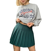 women clothing solid color pleated skirts adults preppy style high waisted logo zipper tennis skirts green brown