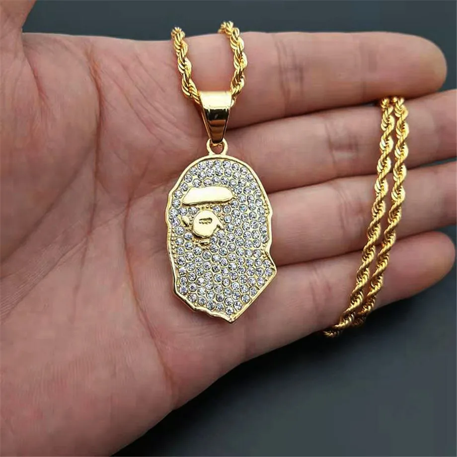 Хип-хоп рок уличная культура Ape Мужская подвеска нержавеющая сталь сверкающее