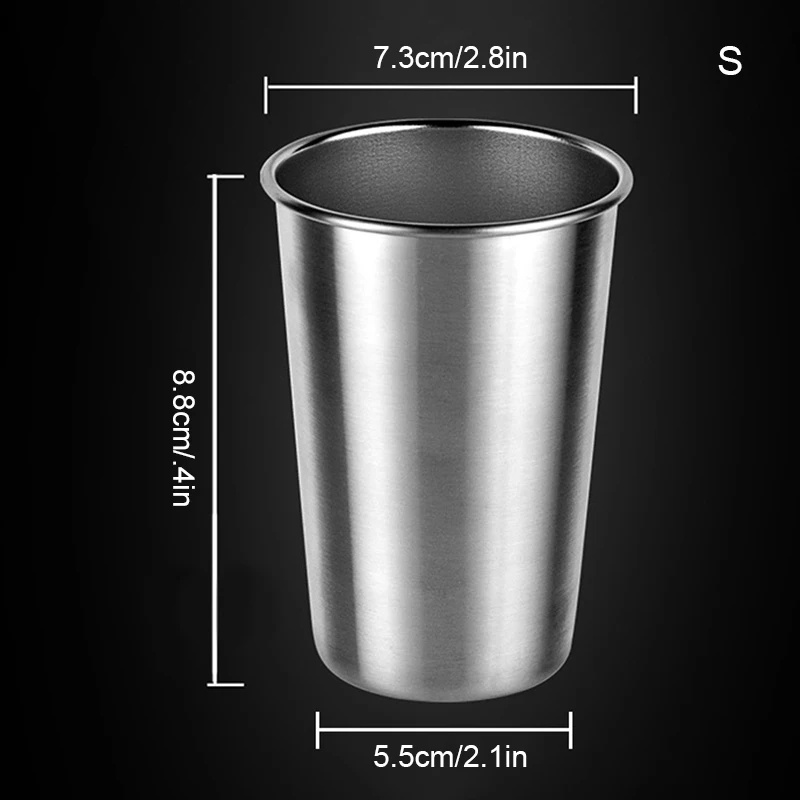 

2 PCS Stainless Steel Cup 8/12.3/17.6oz Industrial Style Plain Metal Cup Shatterproof Pint Tumblers for Cold Drinks FBS889