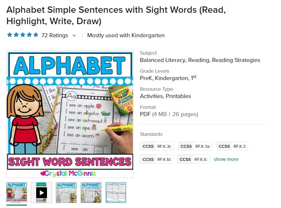 Простые изображения алфавита с зрительными словами (чтение выделение запись