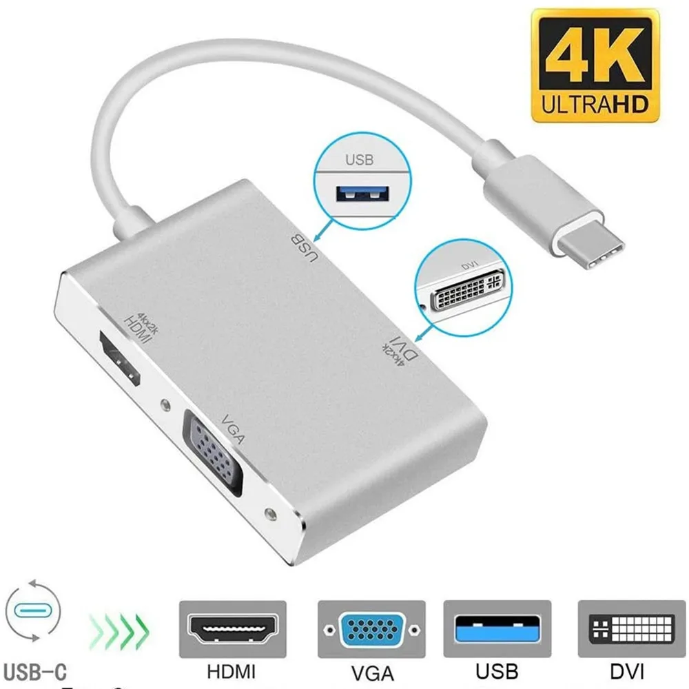 4 в 1 USB 3 C Type к HDMI совместимый VGA DVI 0 адаптер кабель для ноутбука Apple Macbook Google Chromebook