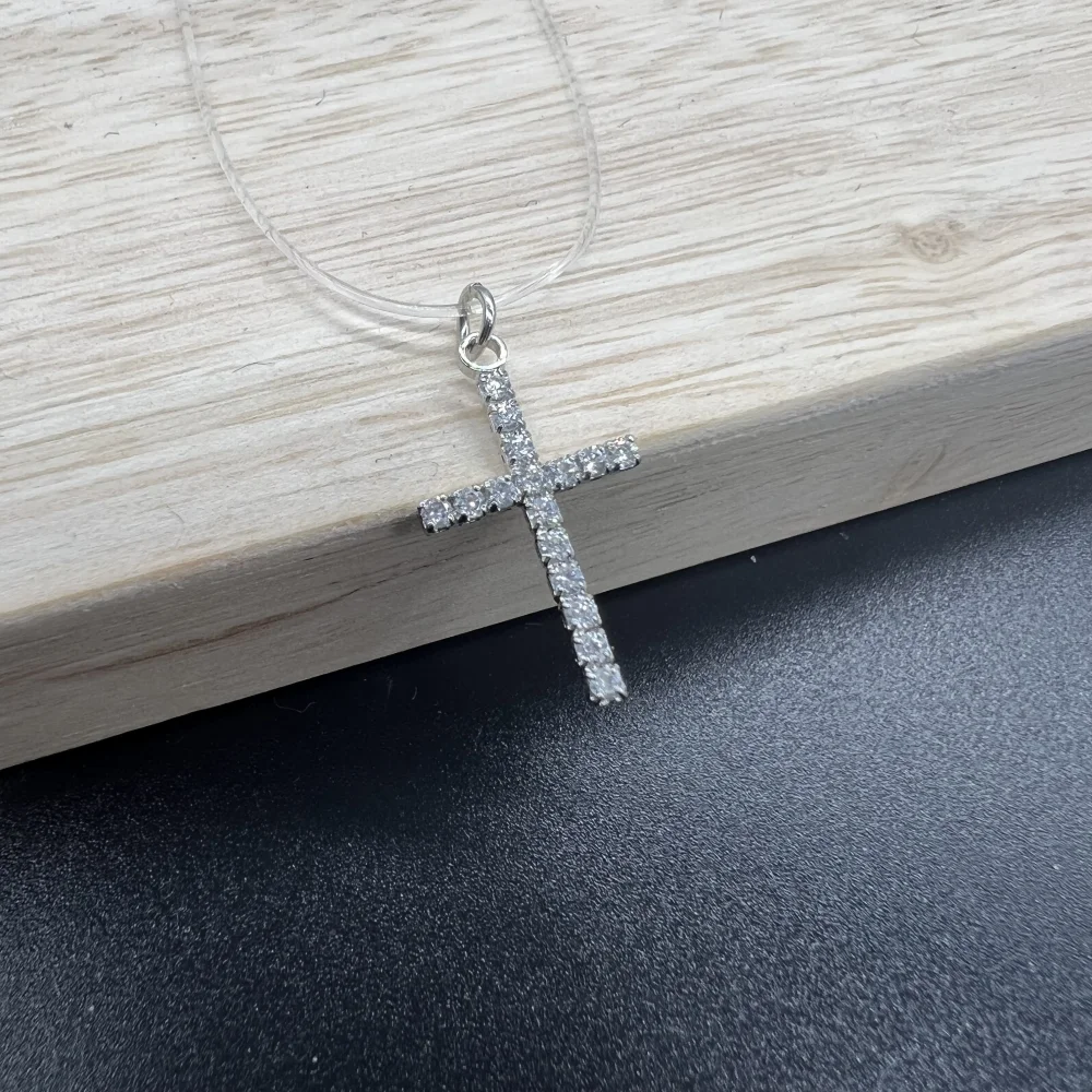Фото Модное простое ожерелье с крестом из прозрачной лески подвески жемчужные