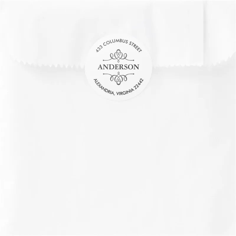 Классическая круглая наклейка с индивидуальным обратным адресом и декоративной