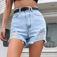 smmer casual sexy hollow high waist denim shorts fashion solid color torns straight jeans high street all match cloth for women