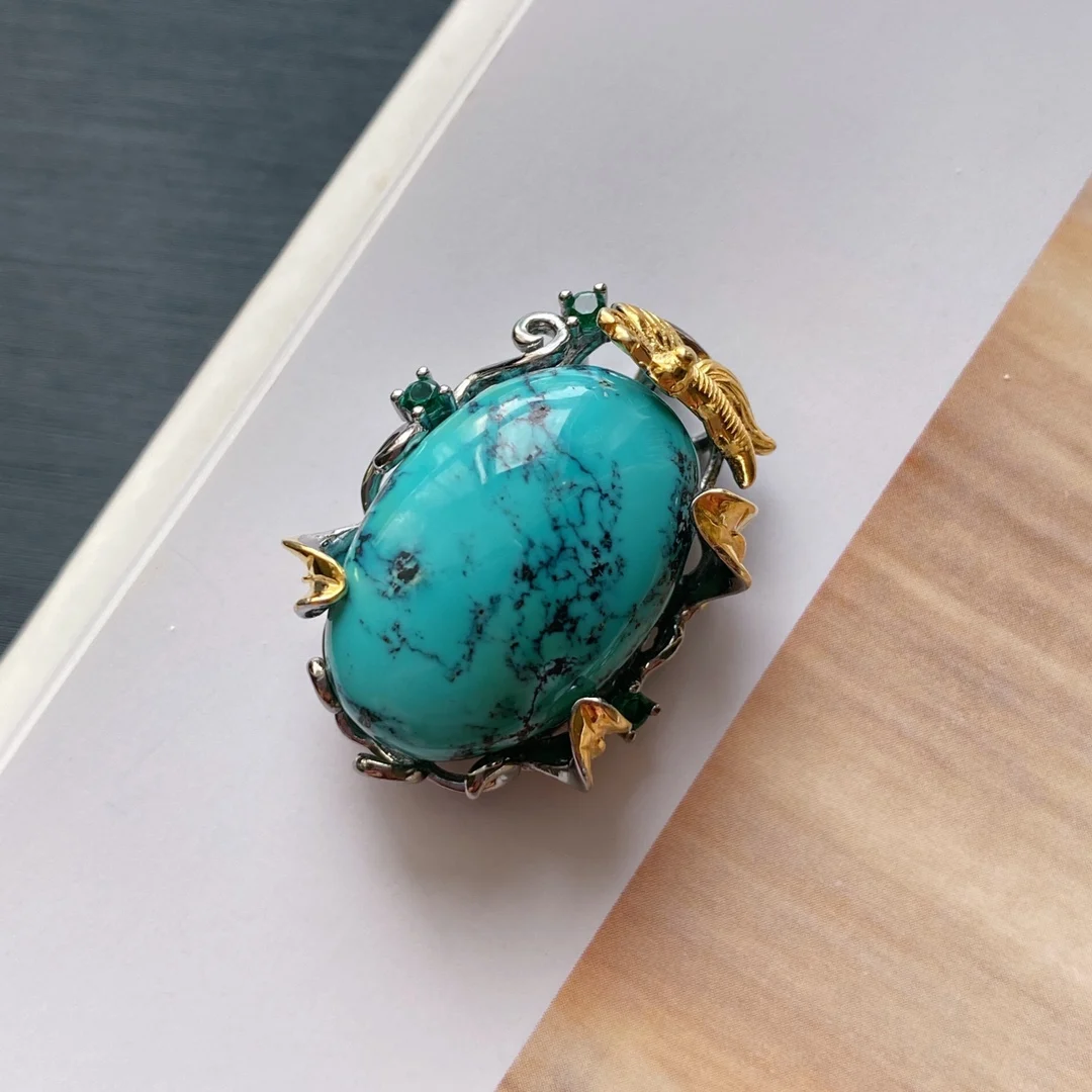 

Natural Turquoise Necklace Sweater Chain Pendant s925 925 Sterling Silver Seiko Inlaid Fashion Jewelry Accessories Classical