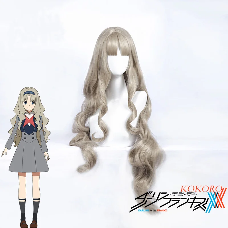Hot! DARLING in the FRANXX Code 556 KOKORO Cosplay Wig Long Wavy Curly Synthetic Hair + Cap For Women Cospllay Wigs Swimsuit |