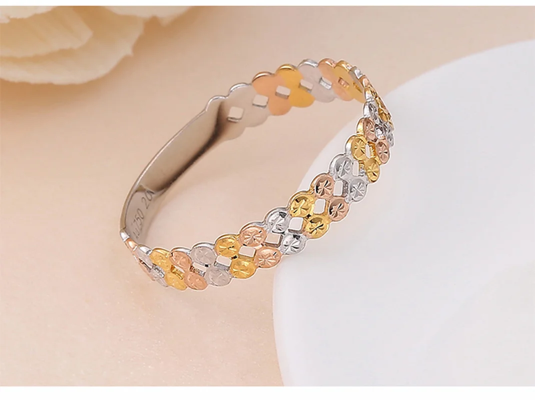 Трехцветные кольца Glitzy Starry 2 Row 18K AU750 из настоящего твердого золота модные