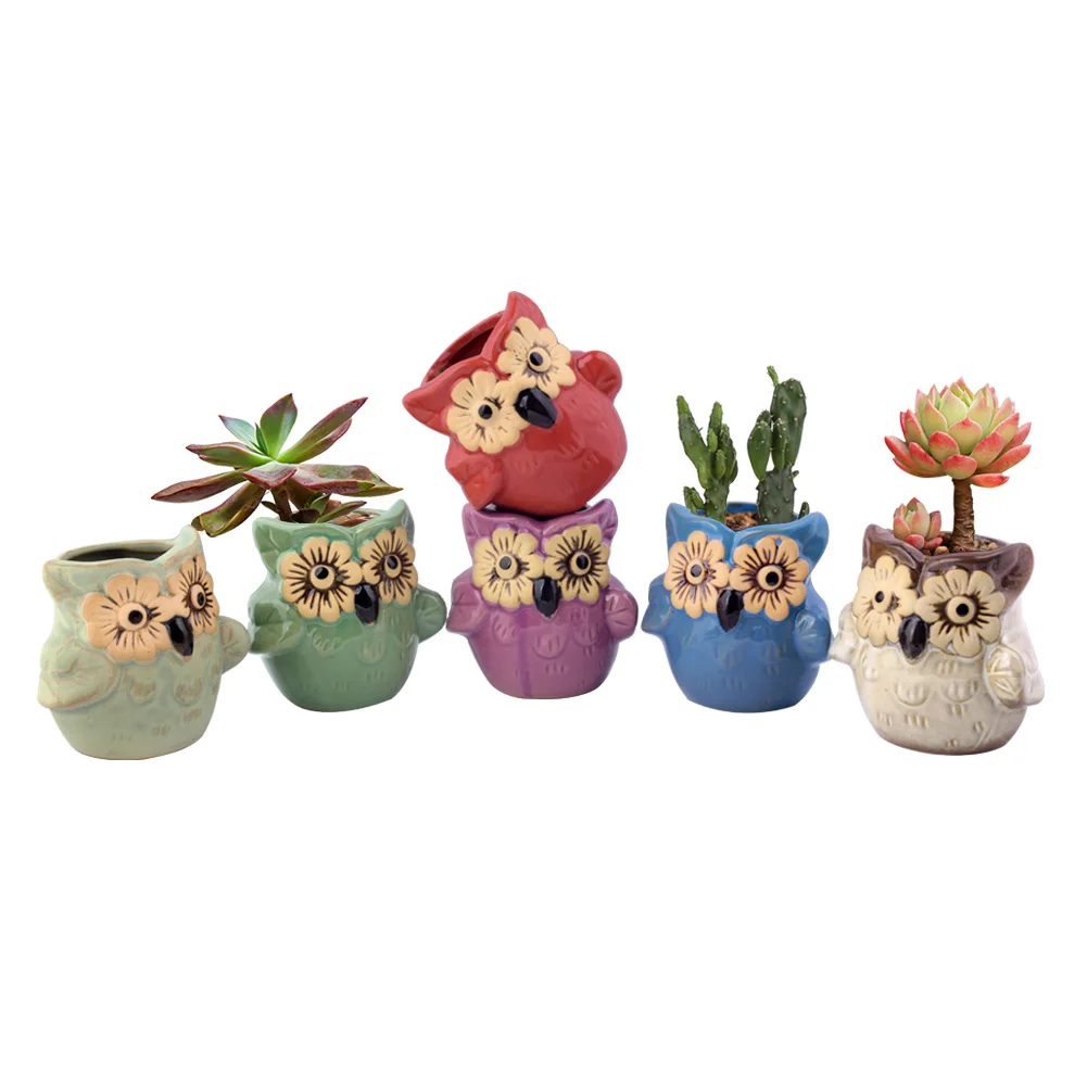Керамический горшок с изображением милой совы|Цветочные горшки и кадки| |