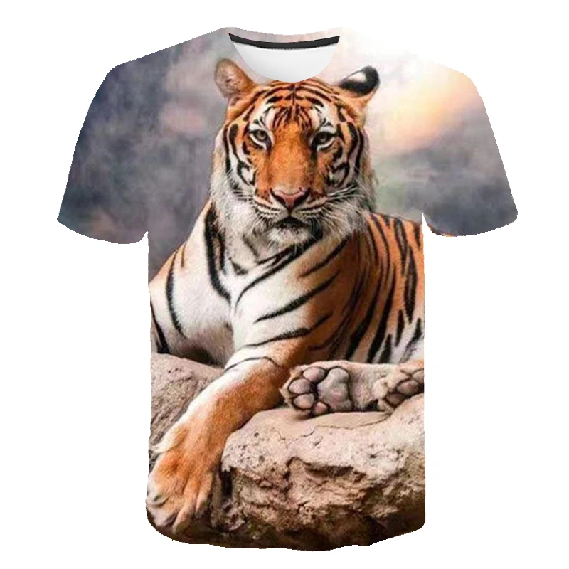 

3D printing animal tiger face men's T-shirt 2021 new loose casual majestic summer fashion short-sleeved Harajuku short-sleeved