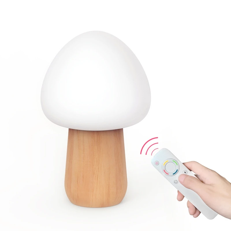 Деревянный многоцветный светодиодный ночник в виде грибов с пультом