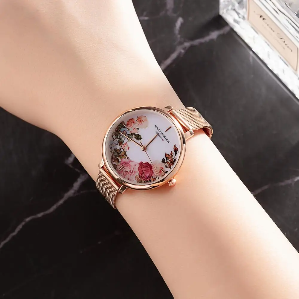 2019 женские стальные часы с умным цветком циферблат Дамское Платье кожаный