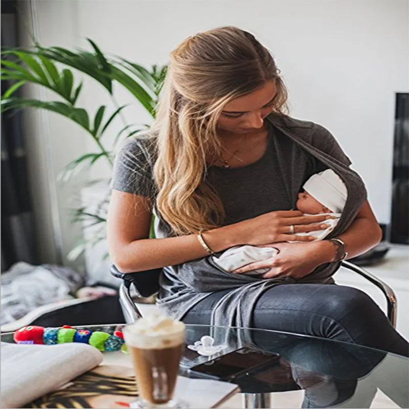 Футболка для беременных женщин с короткими рукавами и круглым вырезом сумка