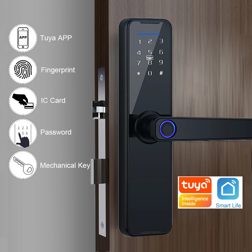 RAYKUBE Biometric Fingerprint Door Lock K7 Black Smart Tuya App Remote Unlocking Keyless Electronic | Безопасность и защита