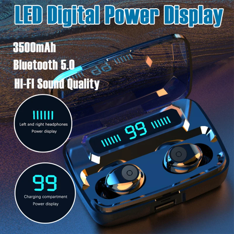 

F9 TWS Wireless Mini Earbuds Headphone Sports Stereo In-ear Headset With 3500mAh LED Digital Display Charging Box