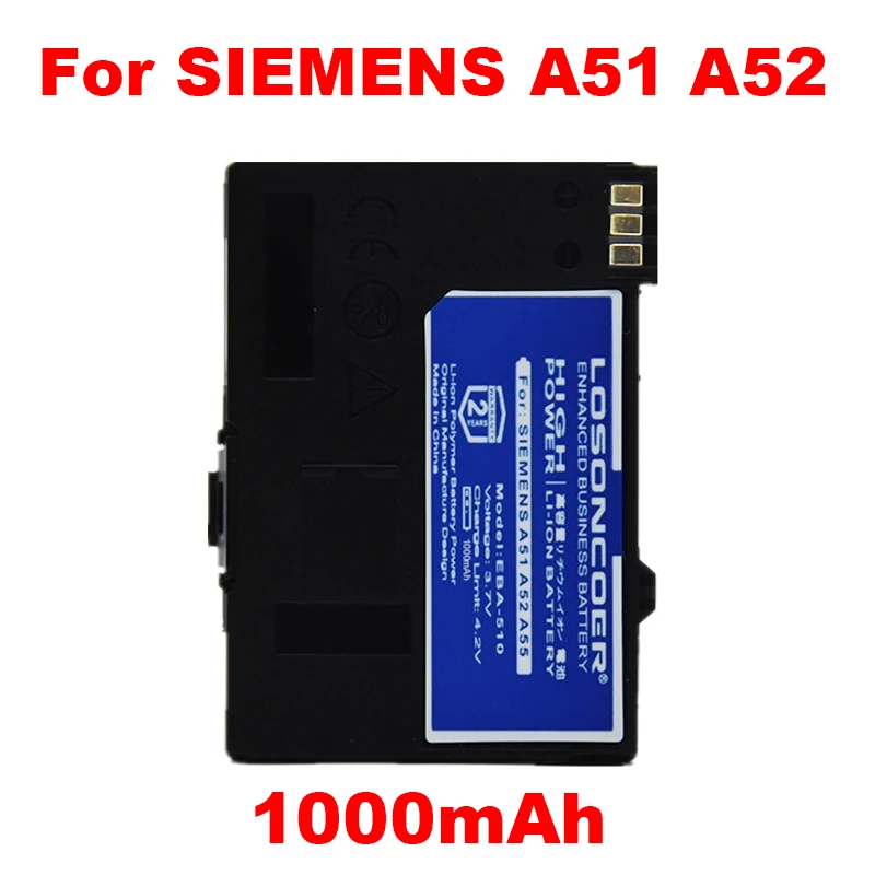 1000 мА/ч, EBA-510 для Siemens A51, A52 A55 A56 A57, A60, A62, A65, A75, C55, C56, C60, C61, C70, C71, A70 S55 CT56 M55 M56 M60 MC60 батарея