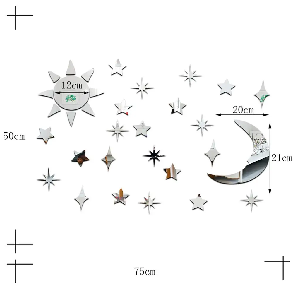 

HOT SALESSun Moon Stars DIY Acrylic Mirror Wall Art Sticker Decals Removable Home Decor