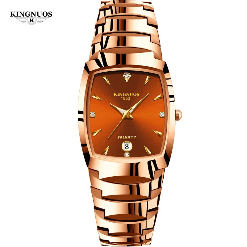 Fashion Tungsten Steel Color Square Couple Style Steel Band Calendar Watch Waterproof Luminous Men's and Women's Student Watches