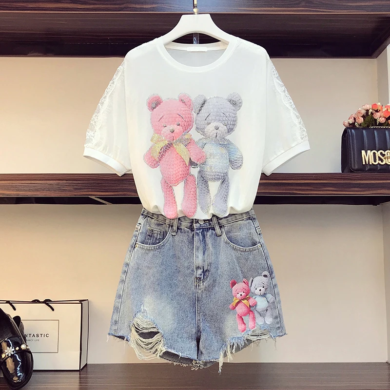 Женский костюм из 2 предметов футболка и шорты с принтом короткими рукавами