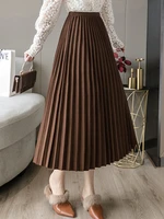 tigena warm woolen midi long skirt women 2021 fall winter vintage elegant a line high waist pleated mid length skirt female lady