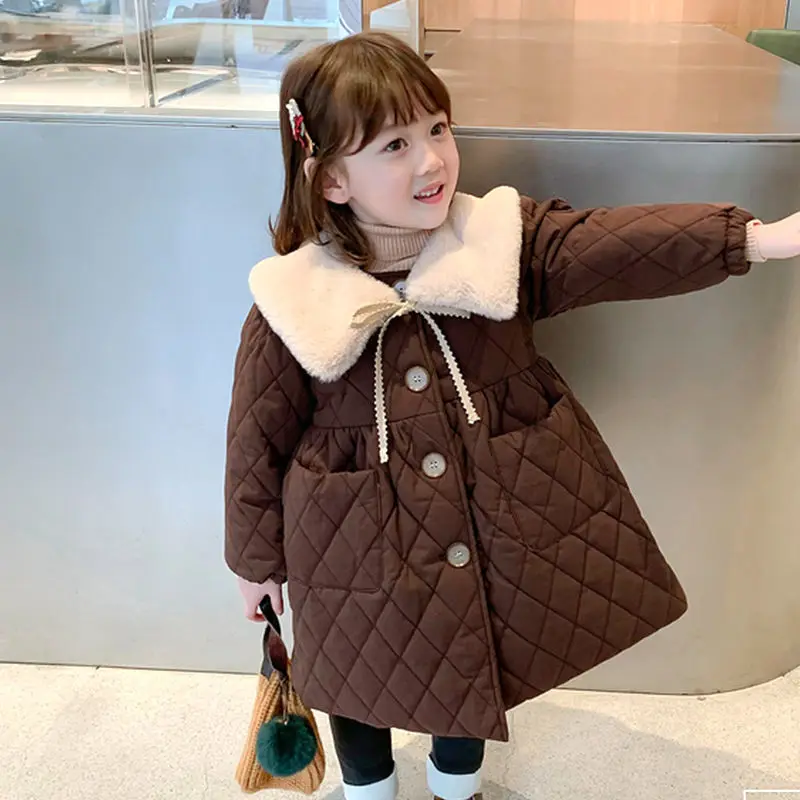 

Girls Kids Coat Jacket Overcoat 2021 Brown Warm Plus Thicken Velvet Winter Top Lambswool School Cardigan Children's Clothing