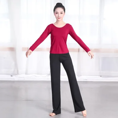 Dance practice clothes spring and summer long-sleeved modern dance suit adult modal beauty back shape body Latin |