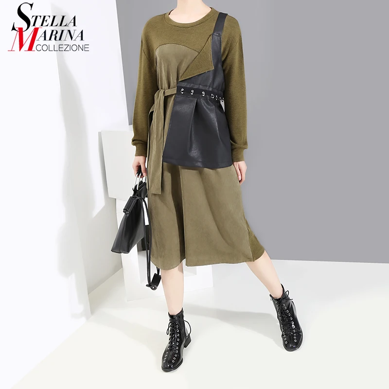 2019 комплект из двух предметов женское модное зимнее зеленое прямое платье с