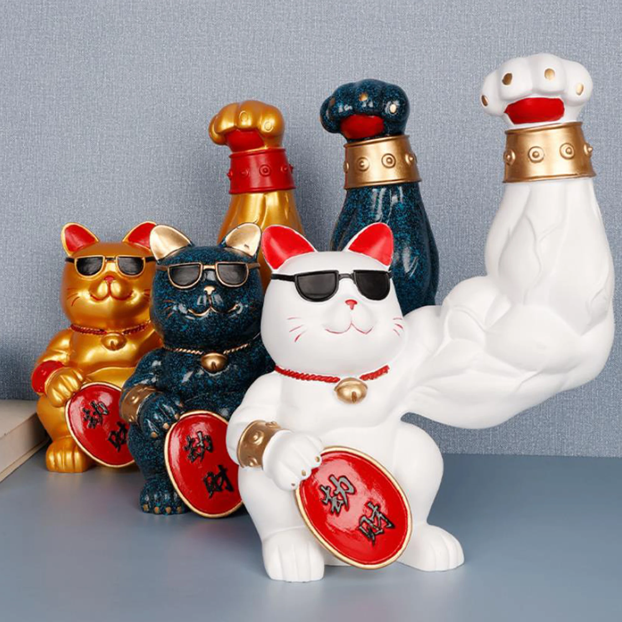 

2021 New Muscl Beckoning Cat Desktop Decore Fortune Cat Shaped Artware Ornament Decorative Tools for Shop Office