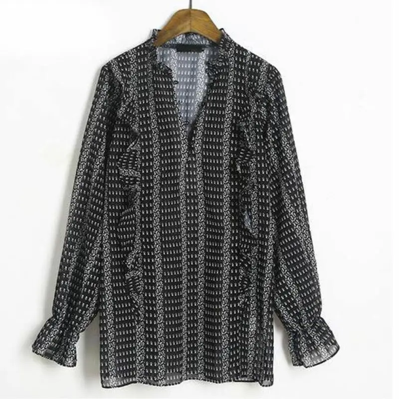 

Women Casual Chiffon Boho Hippie Striped Long Sleeve Loose Tops Blouses