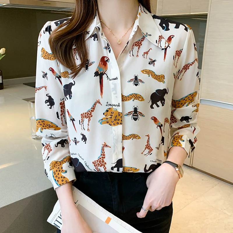 

Рубашка COIGARSAM, женские топы, осень 2021, новые женские рубашки во французском стиле с принтом животных и длинными рукавами